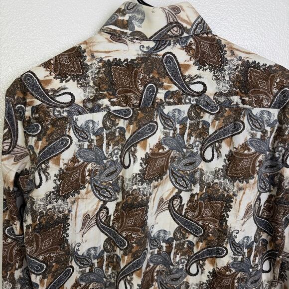 Kenzo Paris Slim Fit Dress Shirt Mens 39 15 Brown Paisley Long Sleeve Button Up - Picture 12 of 12